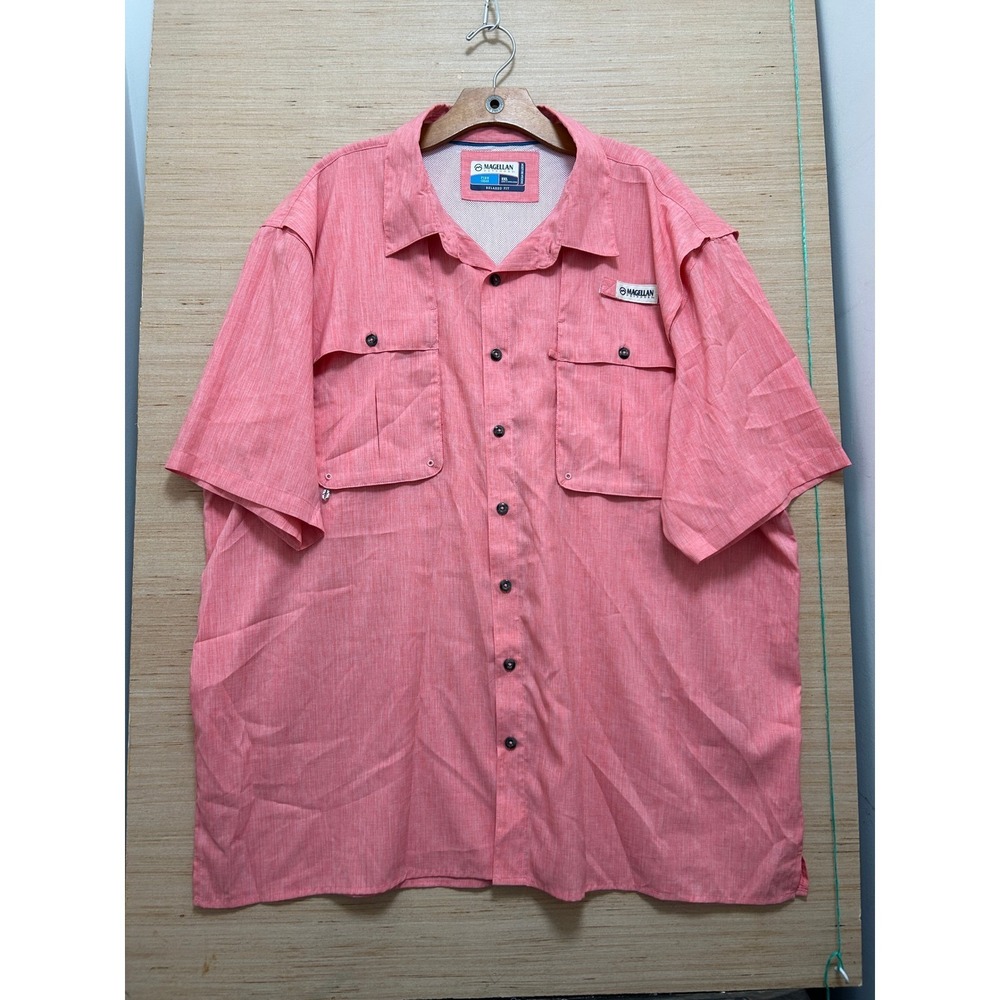 Magellan Outdoors Fish Gear Mens 2XL Fishing Shirt Coral Pink Short Sleeve Mesh